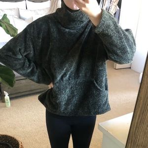 ALPS Vintage Sherpa Fleece Turtleneck Sweater Green L Oversized Pullover